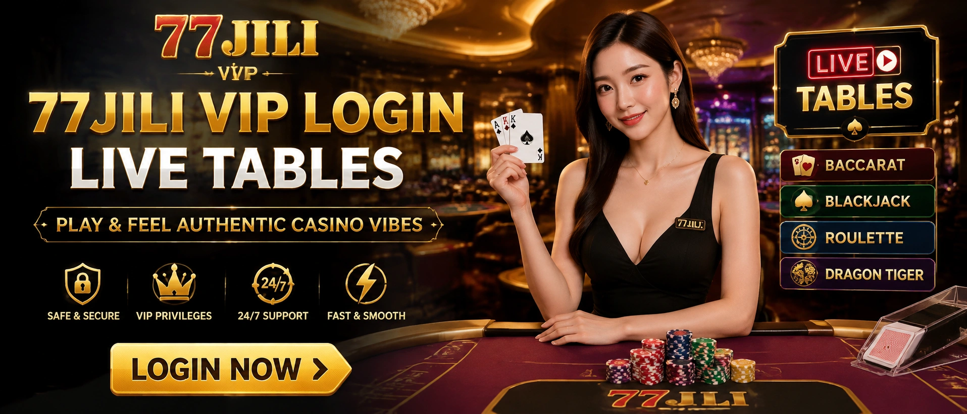77JILIA live casino table game banner artwork